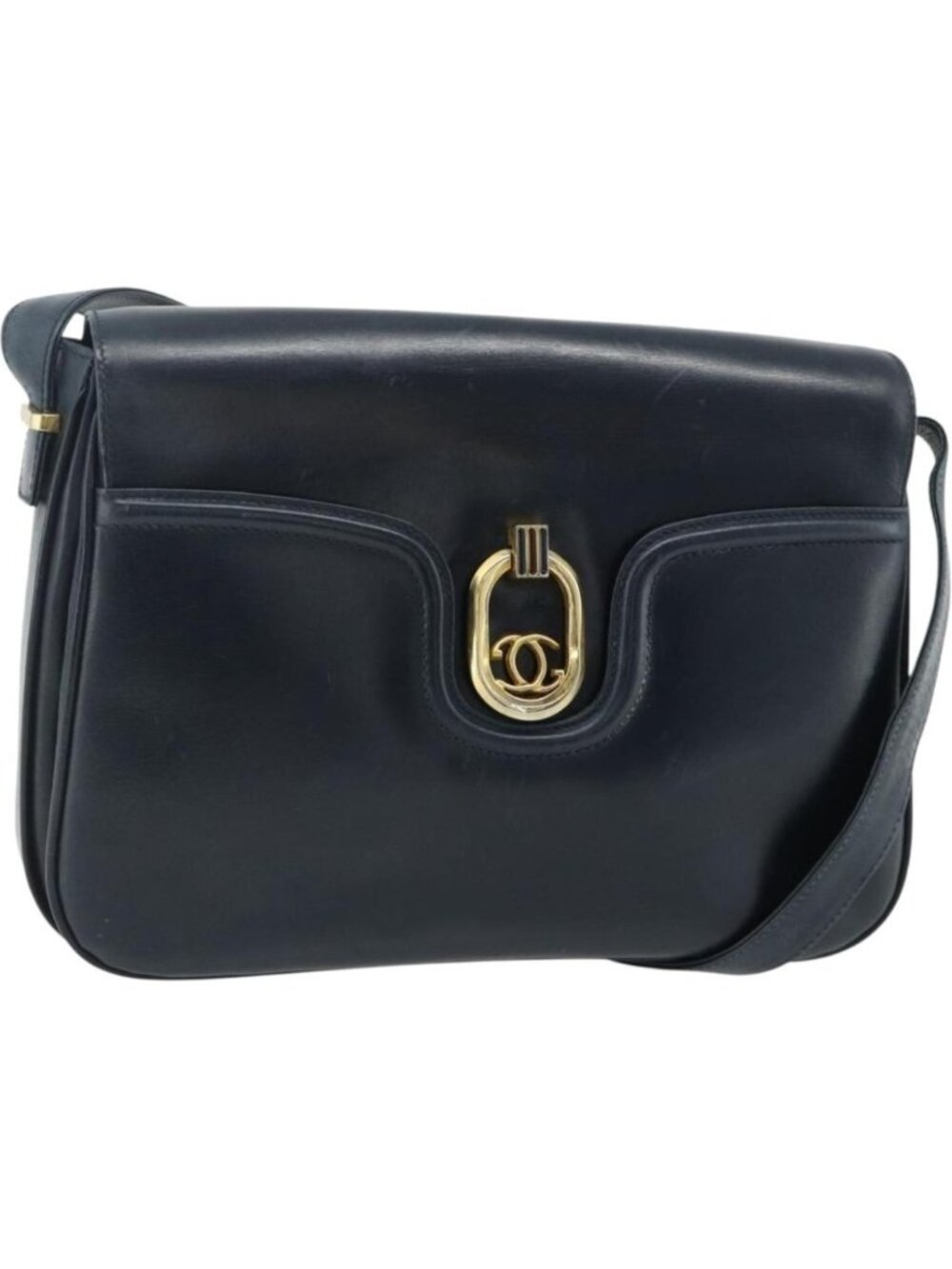 GUCCI Shoulder Bag Leather Navy Gold